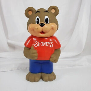 Shoneys Bear Coin Bank 1993 Vintage 8" Tall Remove Head To Access Coins
